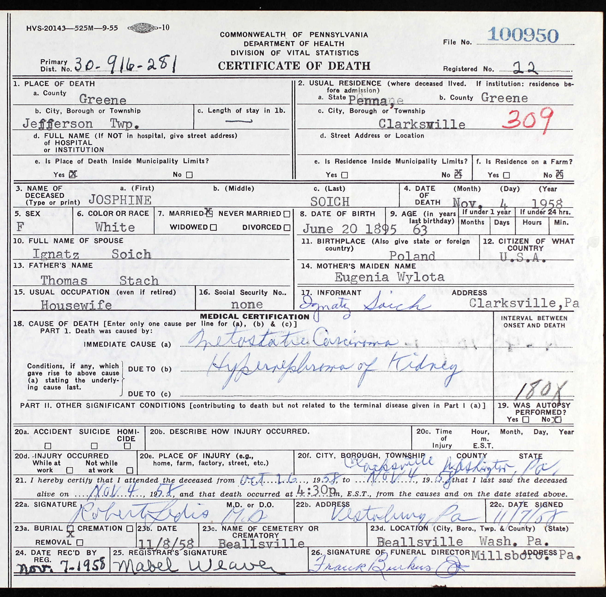 death certificate
